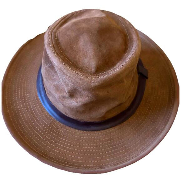 VTG Tin Cloth Packer Hat Suede Brown Amalgamated Workers Union USA S Filson ? - Picture 1 of 11